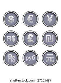 Currency symbol icon collection on modern vector button set