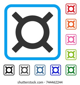 Currency Symbol icon. Flat gray iconic symbol inside a blue rounded frame. Black, gray, green, blue, red, orange color versions of Currency Symbol vector. Designed for web and application interfaces.