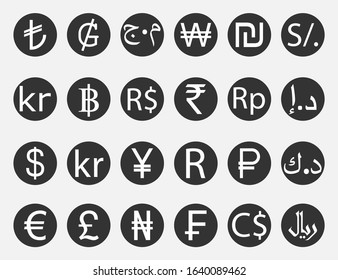 Currency symbol, icon set. Vector illustration, flat design.
