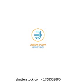 Currency symbol letter J logo design concept in orange and blue colors