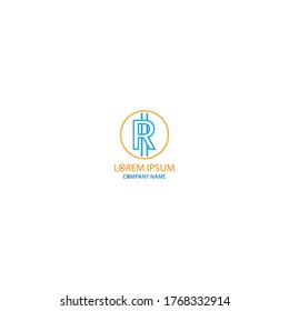 Currency symbol letter R logo design concept in orange and blue colors