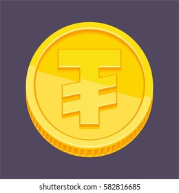 Currency symbol, Mongolian tugrik symbol on gold coin, money sign vector illustration
