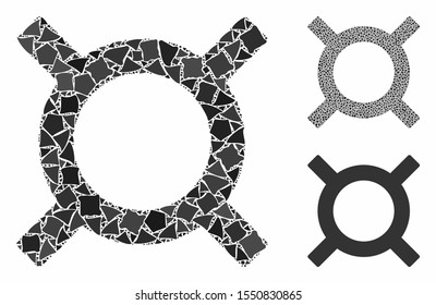 Currency symbol mosaic of irregular elements in different sizes and color tones, based on currency symbol icon. Vector humpy elements are composed into collage.