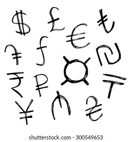 Currency Symbol Set Doodle Vector Isolated Stock Vector Royalty Free