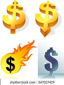 Currency Symbol Set-different concept of US dollar currency symbols, Up and Down, Hot Money and Frozen Financial Assets