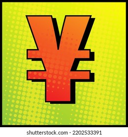 Currency symbol of the yen. Colourful pop art style vector illustration of the Yen symbol.