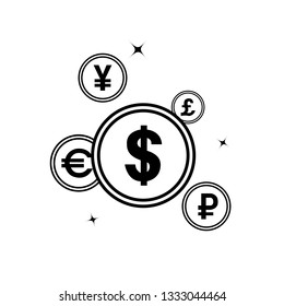 Currency symbols in an abstract flat design