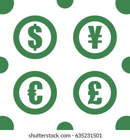Currency symbols with bold circle border in green color