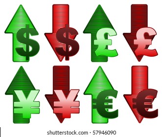 Currency symbols with up and down arrows