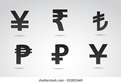 Currency symbols icon set isolated on white background. Vector art.