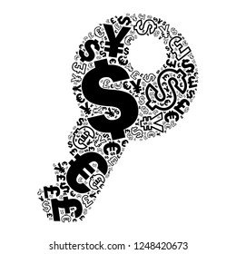 Currency symbols in key shape, vector file for EPS10