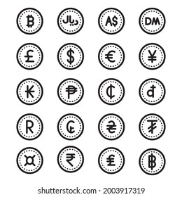currency and symbols line vector icon set