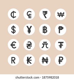 Currency symbols pack of various currencies money icons set. Isolated icons vector illustration