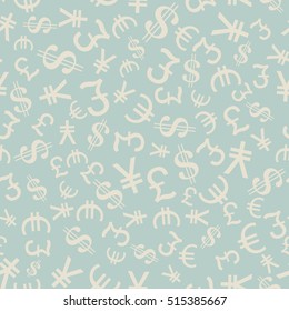 Currency Symbols Seamless pattern. Finance and trading theme. Vector Illustration.