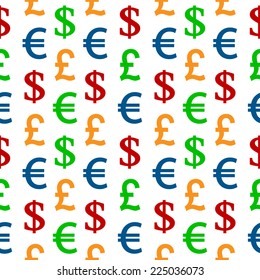 Currency symbols seamless pattern on white background. Vector illustration.