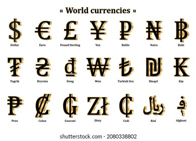 Currency symbols signs. Vector illustration	