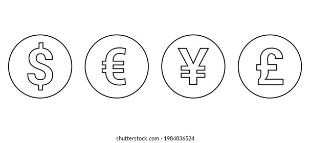 currency symbols of us dollar euro yuan and uk pound