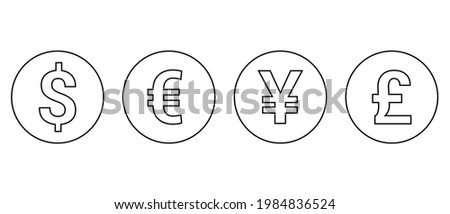 currency symbols of us dollar euro yuan and uk pound