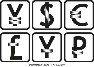 currency symbols vector icon set. vector lines icons.