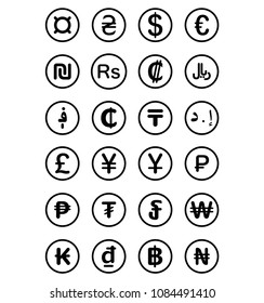 Currency symbols of the world isolated on white background