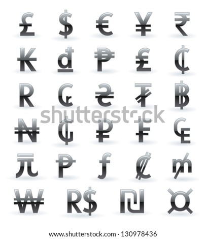 Currency symbols of the world isolated on white