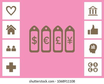 Currency Tag Icon With Bonus Icons. Eps-10.