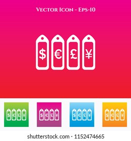 Currency Tag Icon in Colored Square box. eps-10