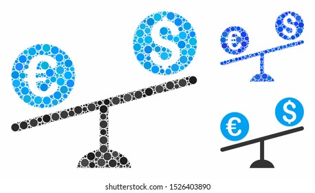 Currency trade swing composition for currency trade swing icon of circle elements in different sizes and color tones. Vector circle elements are united into blue composition.