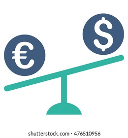 Currency Trade Swing icon. Vector style is bicolor flat iconic symbol, cobalt and cyan colors, white background.