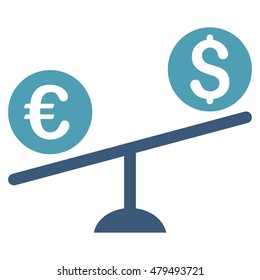 Currency Trade Swing icon. Vector style is bicolor flat iconic symbol, cyan and blue colors, white background.