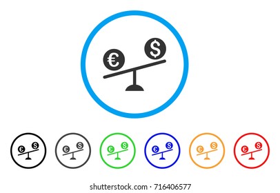Currency Trade Swing icon. Vector illustration style is a flat iconic currency trade swing gray rounded symbol inside light blue circle with black, gray, green, blue, red, orange color versions.