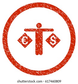 Currency Trader grainy textured icon inside circle for overlay watermark stamps. Flat symbol with scratched texture.