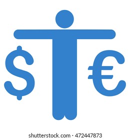 Currency Trader icon. Vector style is flat iconic symbol with rounded angles, cobalt color, white background.