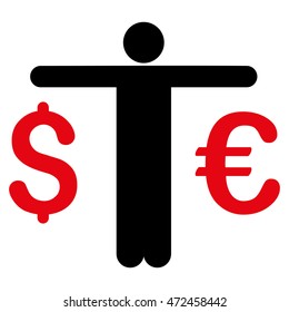 Currency Trader icon. Vector style is bicolor flat iconic symbol with rounded angles, intensive red and black colors, white background.