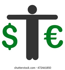 Currency Trader icon. Vector style is bicolor flat iconic symbol with rounded angles, green and gray colors, white background.