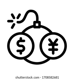 Vektorillustration für den Devisenhandel mit Bombe. Devisenhandel-Bombenzeichen. einzelne Kontursymbolgrafik