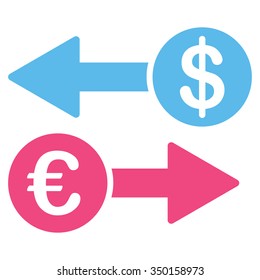 Currency Transactions vector icon. Style is bicolor flat symbol, pink and blue colors, rounded angles, white background.