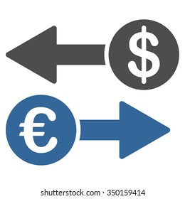 Currency Transactions vector icon. Style is bicolor flat symbol, cobalt and gray colors, rounded angles, white background.