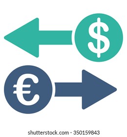 Currency Transactions vector icon. Style is bicolor flat symbol, cobalt and cyan colors, rounded angles, white background.