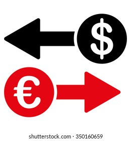 Currency Transactions vector icon. Style is bicolor flat symbol, intensive red and black colors, rounded angles, white background.