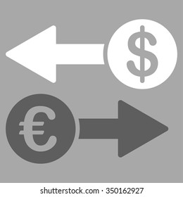 Currency Transactions vector icon. Style is bicolor flat symbol, dark gray and white colors, rounded angles, silver background.