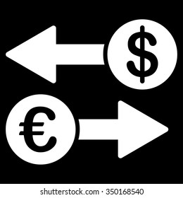 Currency Transactions vector icon. Style is flat symbol, white color, rounded angles, black background.