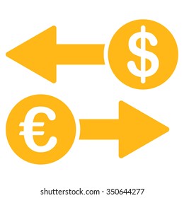 Currency Transactions vector icon. Style is flat symbol, yellow color, rounded angles, white background.