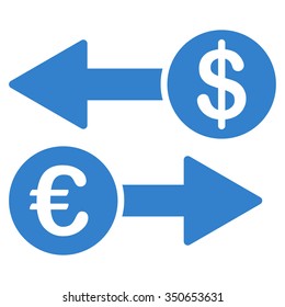 Currency Transactions vector icon. Style is flat symbol, cobalt color, rounded angles, white background.