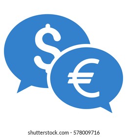 Currency Transfer Chat vector pictogram. Illustration style is a flat iconic cobalt symbol on white background.