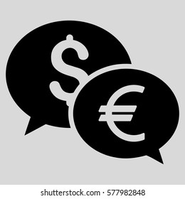 Currency Transfer Chat vector pictograph. Illustration style is a flat iconic black symbol on light gray background.