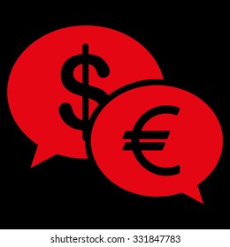 Currency Transfer vector icon. Style is flat red symbol, rounded angles, black background.