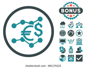Currency Trends icon with bonus. Vector illustration style is flat iconic bicolor symbols, soft blue colors, white background.