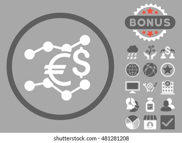 Currency Trends icon with bonus. Vector illustration style is flat iconic bicolor symbols, dark gray and white colors, silver background.