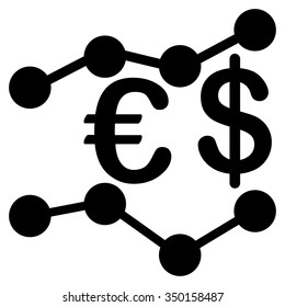 Currency Trends vector icon. Style is flat symbol, black color, rounded angles, white background.